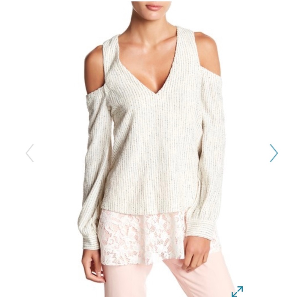BCBGMAXAZRIA Cold Shoulder mixed media top